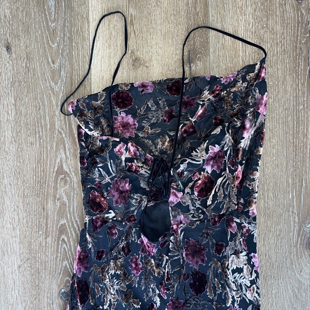 Y2K Sheer Burnout Velvet Floral Slip Dress Dark Coquette Grunge Fairy Asymetric - Picture 10 of 16